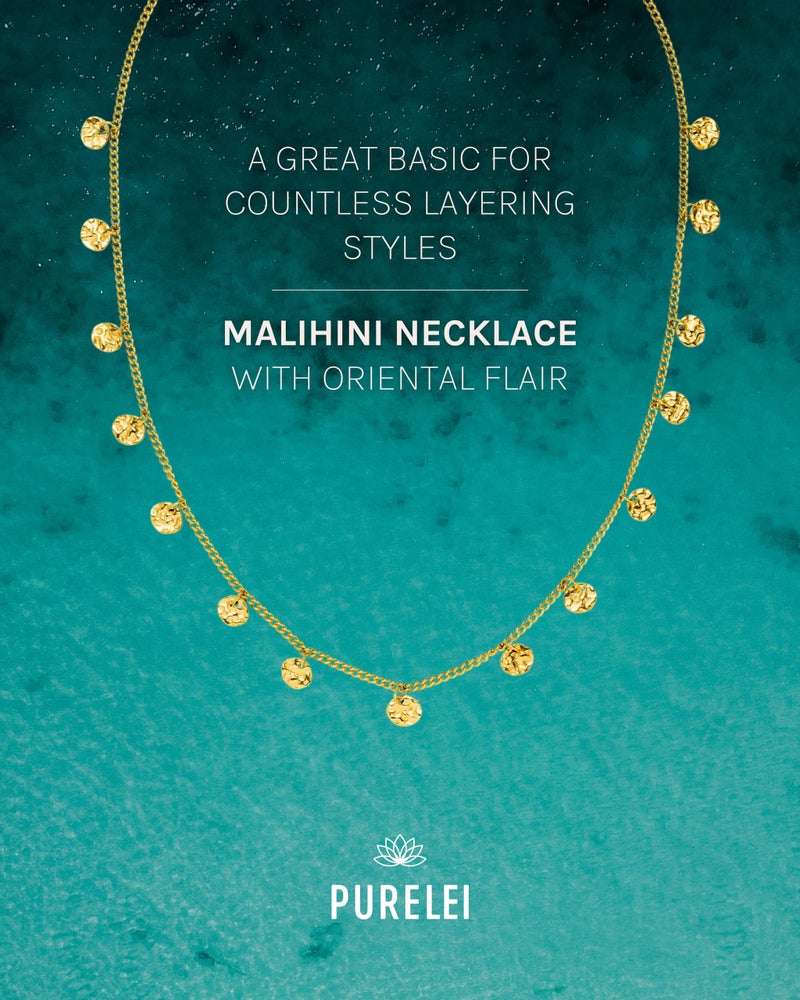 PureleiÂ® Malihini Necklace (gold) â€“ 18K Gold plated stainless steel jewelry â€“ Waterproof chain with coins â€“ 14 to 16 inch adjustable length â€“ Fashion jewelry for your individual look - Image 2